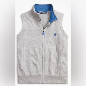 BROOKS BROTHERS BOYS Supima® Cotton-Blend Full-Zip Grey Sweater Vest - Small
